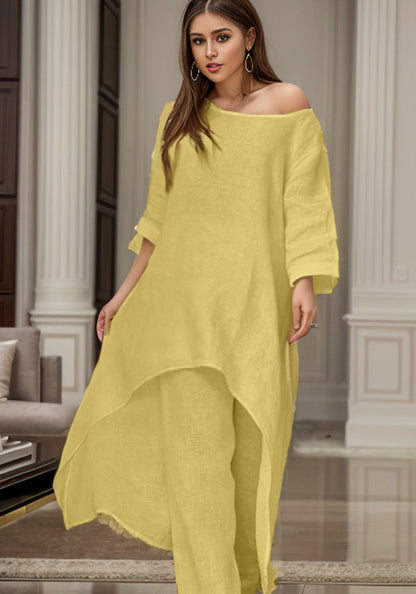 Women's elegant linen blouse with an asymmetrical cut and casual design NOVAE