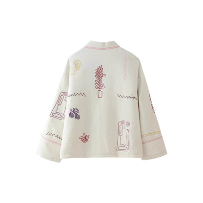 Women's casual kimono jacket with unique embroidery NOVAE