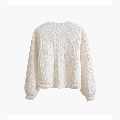 Women's chunky knit sweater with creative cable pattern and wide sleeves NOVAE