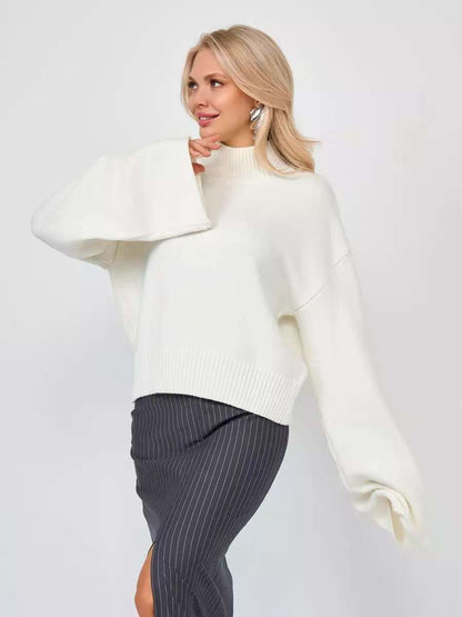 Women's Elegant Oversized Sweater with a Wide Fit and Stand-Up Collar NOVAE