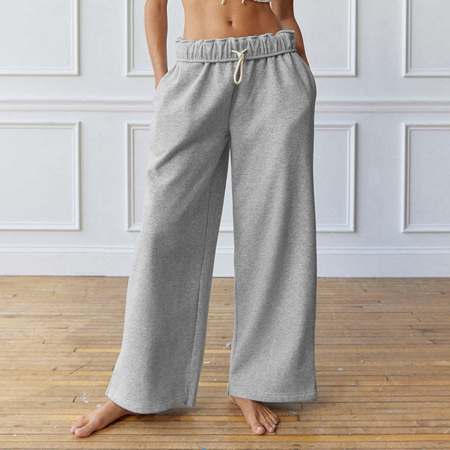 Women's wide-leg leisure trousers with elasticated waistband and drawstring NOVAE