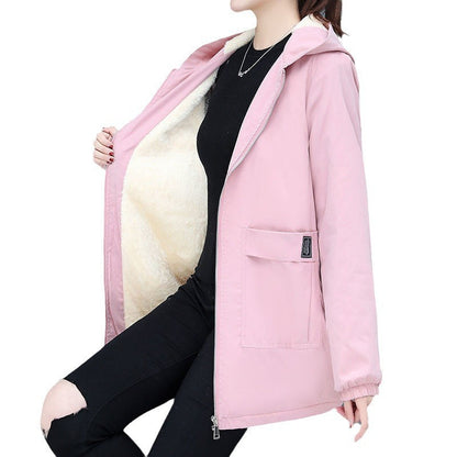 Women's transitional jacket with fleece-lined hood and practical pockets NOVAE