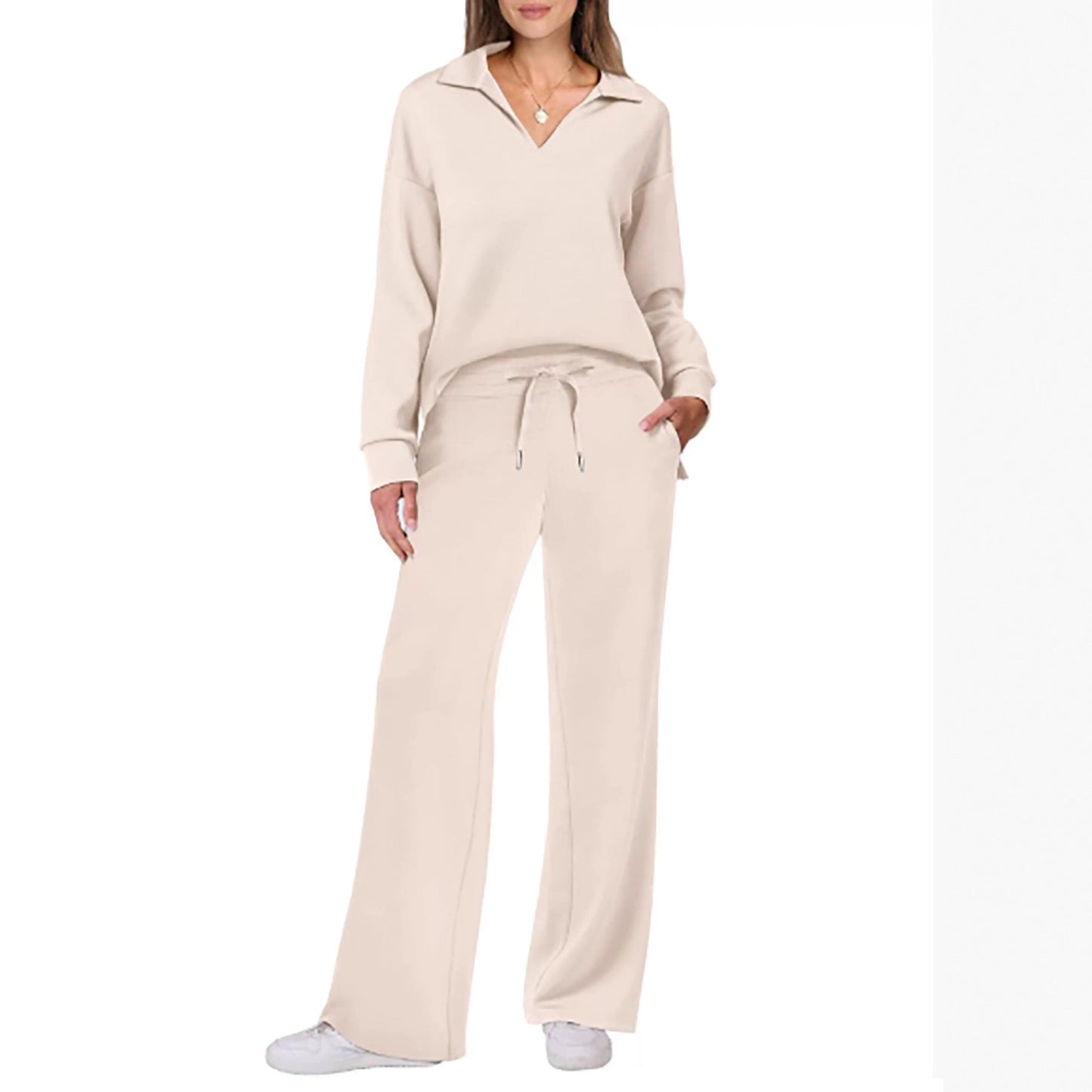 Women's Casual Lounge Set with Wide Leg and V-Neck NOVAE