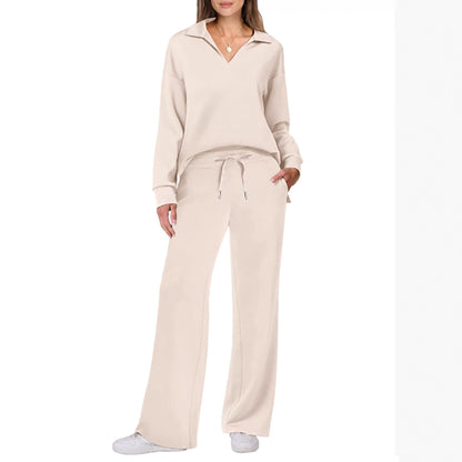 Women's Casual Lounge Set with Wide Leg and V-Neck NOVAE