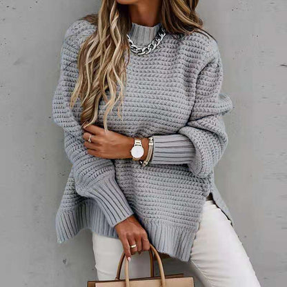 Women's chunky knit sweater with a relaxed fit and high collar NOVAE