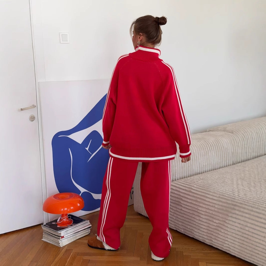 Women's sporty lounge set with high-quality roll neck and striped details NOVAE