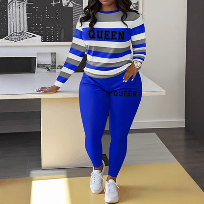 Women's sporty two-piece set with striped top and leggings NOVAE