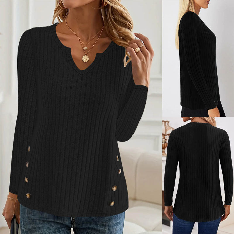 Women's ribbed knit sweater with fashionable button details NOVAE