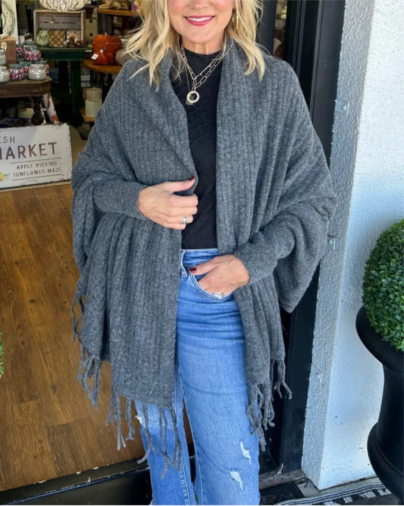 Women's versatile poncho with fringe NOVAE