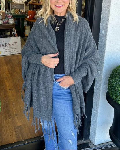 Women's versatile poncho with fringe NOVAE