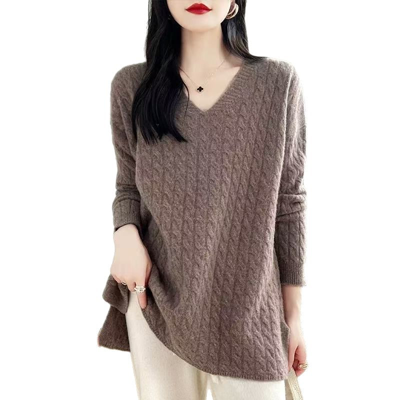 Women's chunky knit sweater with V-neck and relaxed fit NOVAE