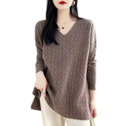 Women's chunky knit sweater with V-neck and relaxed fit NOVAE