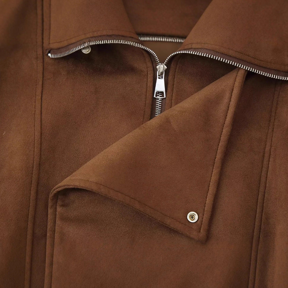 Women's soft suede jacket with a casual cut and practical pockets NOVAE