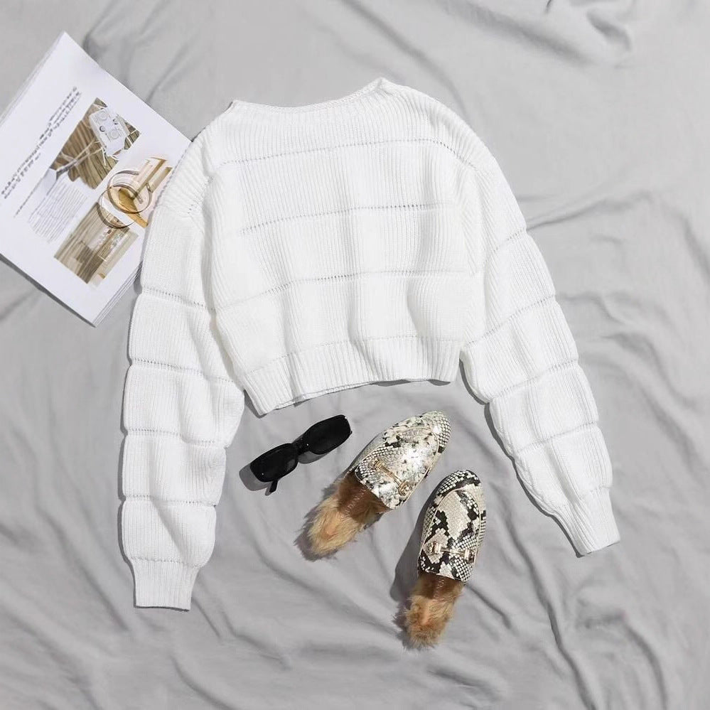 Women's trendy knit sweater with structured ribbed look and cropped cut NOVAE