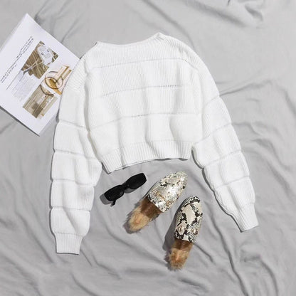 Women's trendy knit sweater with structured ribbed look and cropped cut NOVAE