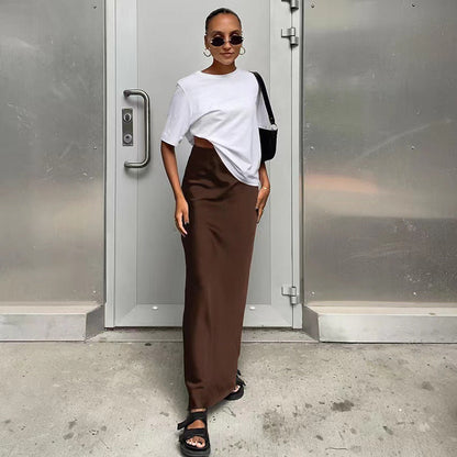 Women's elegant maxi dress with asymmetrical cut and decorative overlay NOVAE