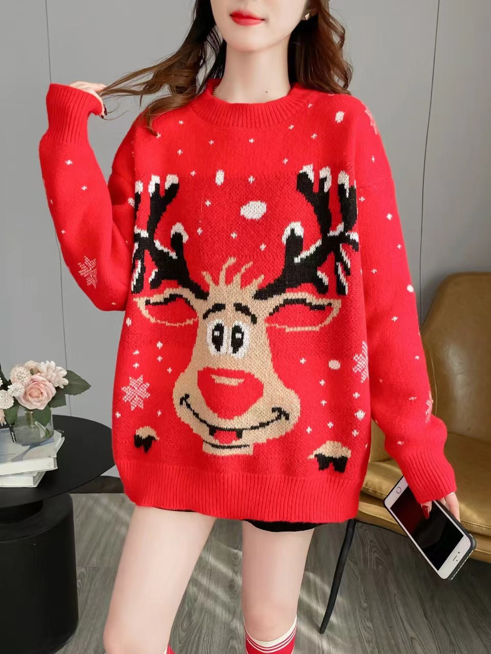 Women's Christmas sweater with unique reindeer motif NOVAE