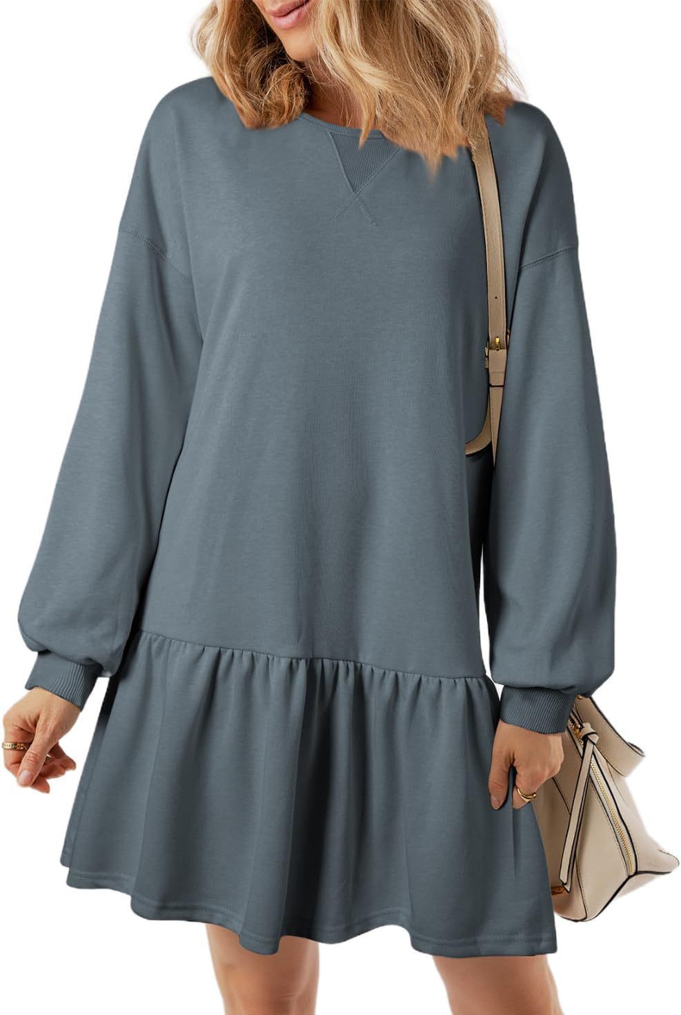 Women's casual sweatshirt dress with voluminous sleeves and ruffle detail NOVAE