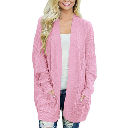 Women's chunky knit cardigan with deep pockets and elegant texture NOVAE