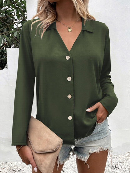 Women's fashionable blouse with V-neck and button details NOVAE