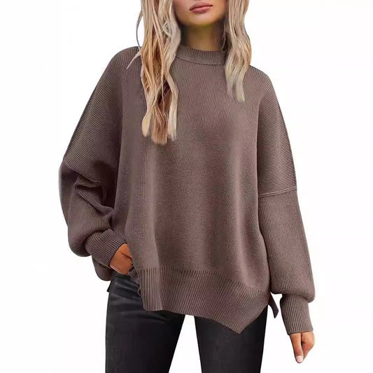 Women's oversized knit sweater with wide sleeves and textured surface NOVAE