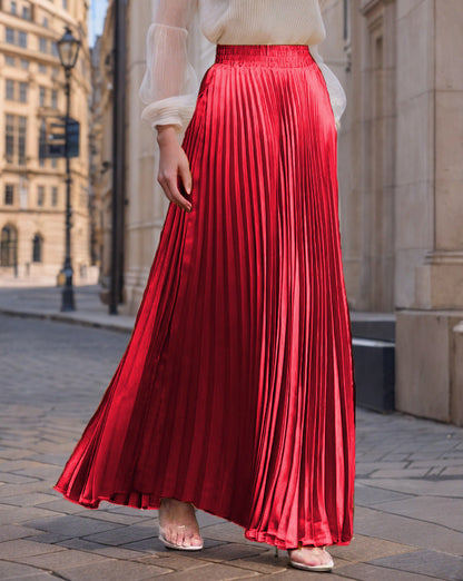 Women's pleated maxi skirt with elastic waistband and flowing cut NOVAE