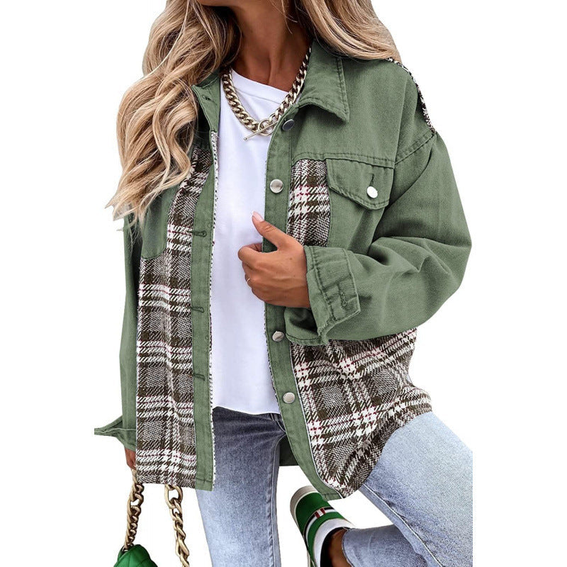 Women's checked denim jacket with a casual cut and modern details NOVAE