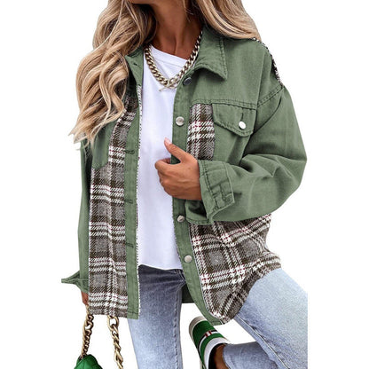 Women's checked denim jacket with a casual cut and modern details NOVAE