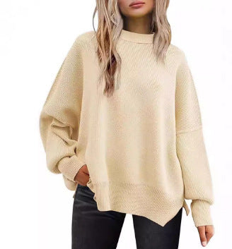 Women's oversized knit sweater with wide sleeves and textured surface NOVAE