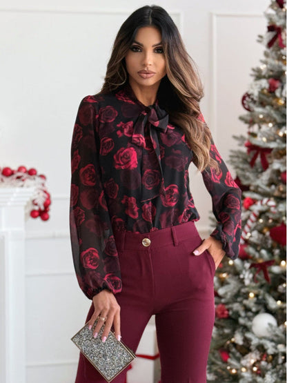 Women's Elegant Blouse with Ruffle Details and Floral Print NOVAE