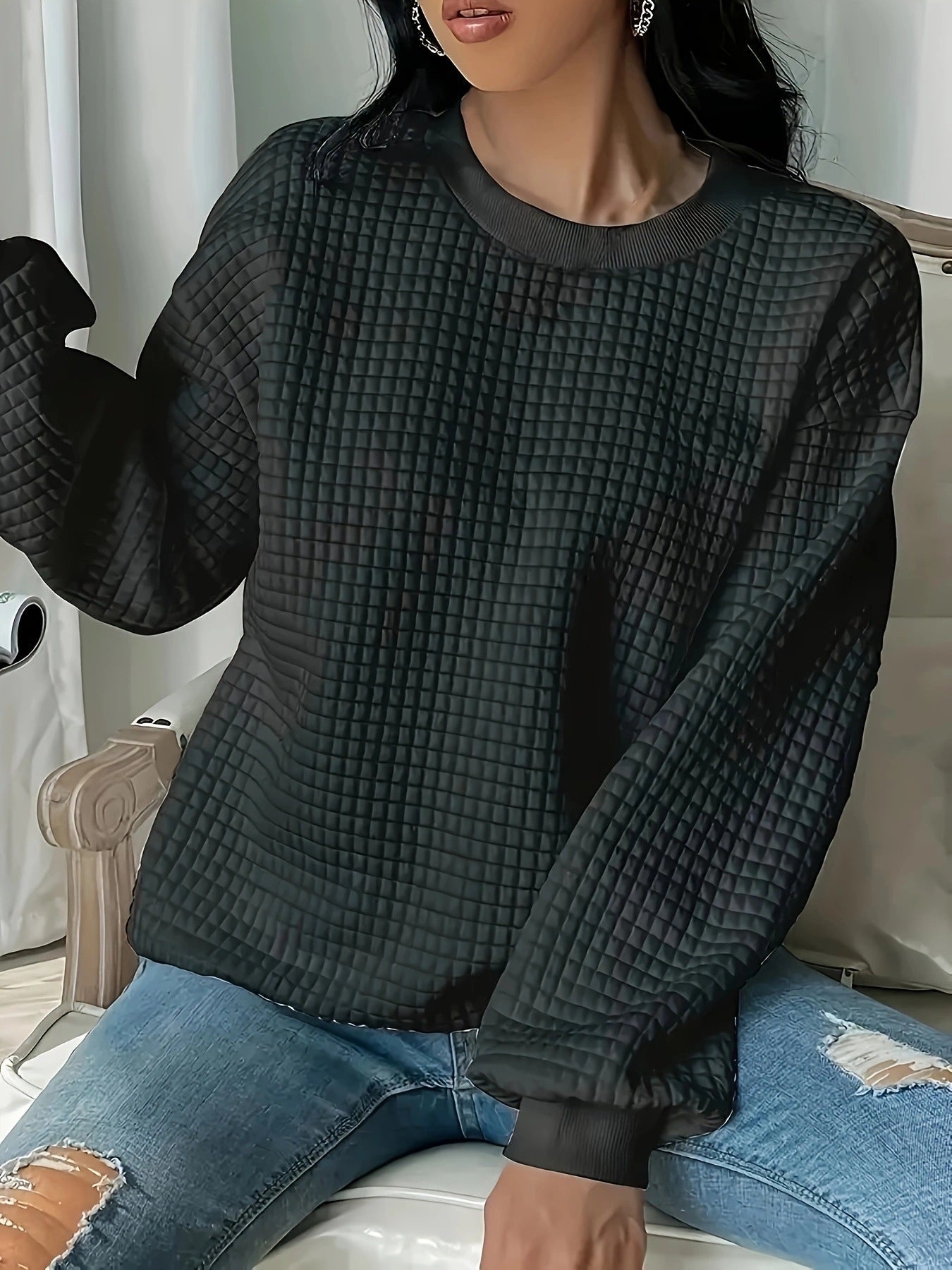 Women's sweater with a structured waffle design and relaxed fit NOVAE