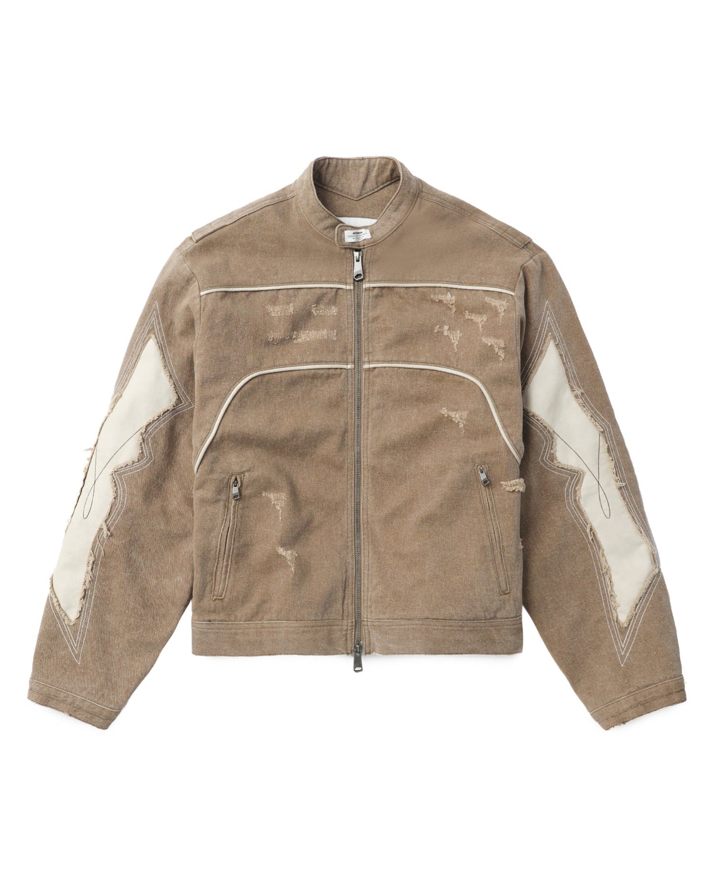 Women's fashionable vintage-style jacket with artistic decorative stitching and a worn effect NOVAE