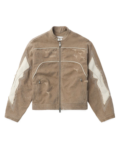 Women's fashionable vintage-style jacket with artistic decorative stitching and a worn effect NOVAE