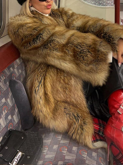 Women's Extravagant Faux Fur Coat with Voluminous Sleeves NOVAE