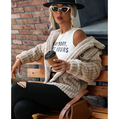 Women's plush jacket with textured fleece and modern button details NOVAE