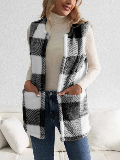 Women's Soft Plaid Vest with Side Pockets and Comfortable Cut NOVAE