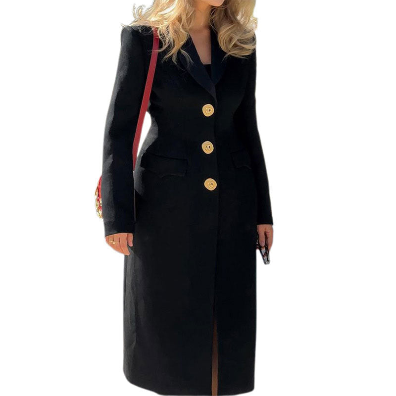 Women's Elegant Maxi Coat with Decorative Buttons and Practical Pockets NOVAE