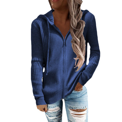 Women's cardigan with hood and ribbed texture NOVAE