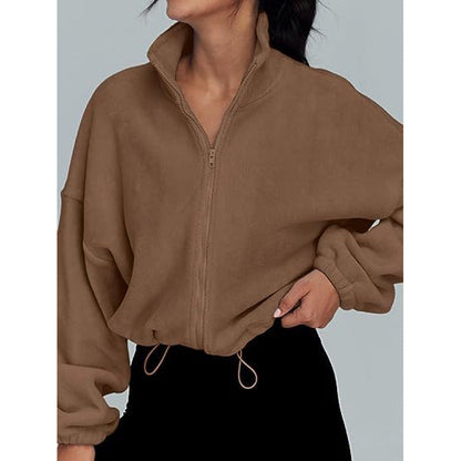 Women's trendy oversized zip-up sweater with high collar and drawstring NOVAE