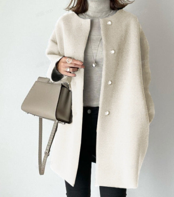 Women's Elegant Oversized Wool Coat with Double Button Closure and Side Pockets NOVAE