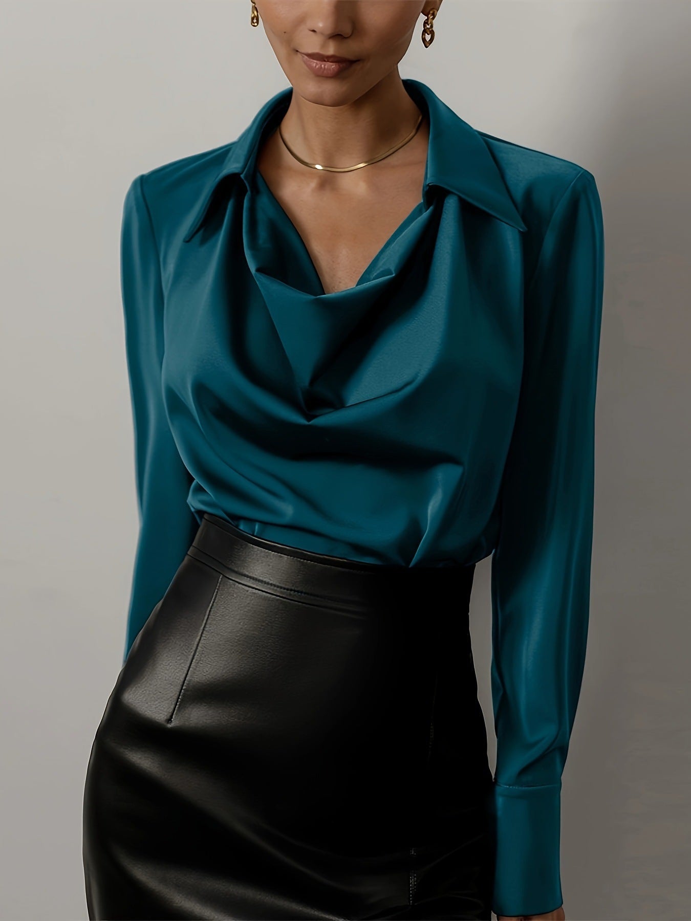 Women's elegant blouse with a flowing neckline and long sleeves NOVAE