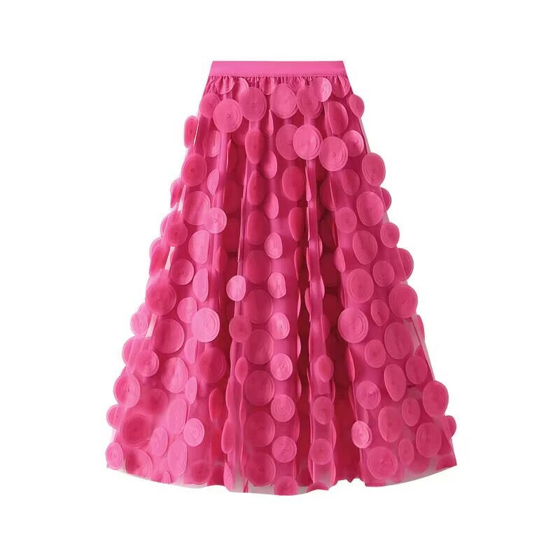 Women's Elegant Tulle Skirt with 3D Floral Appliqués NOVAE