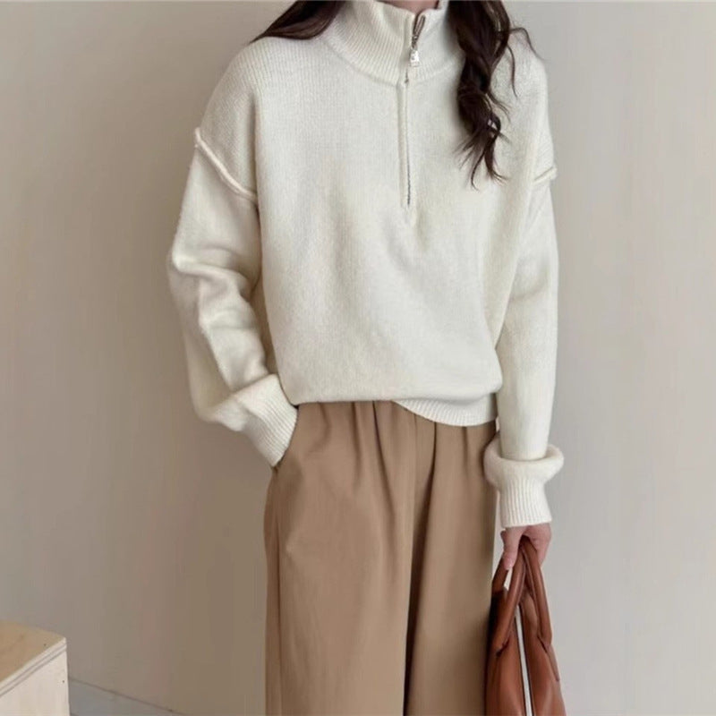 Women's casual pullover with short zipper and relaxed fit NOVAE