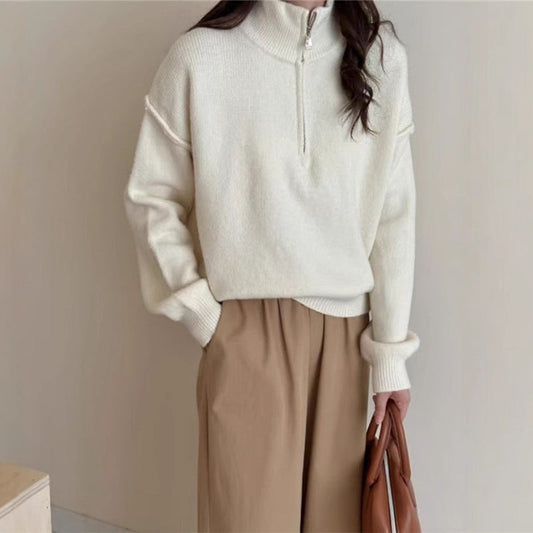 Women's casual pullover with short zipper and relaxed fit NOVAE