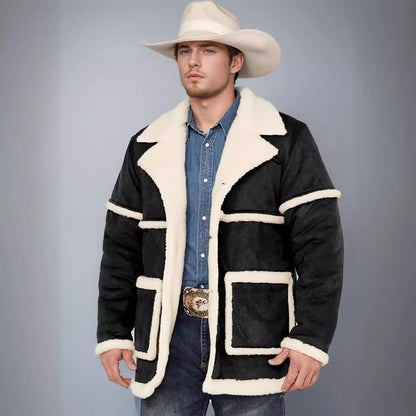 Men's cozy lambskin coat with generous pockets and elegant collar NOVAE