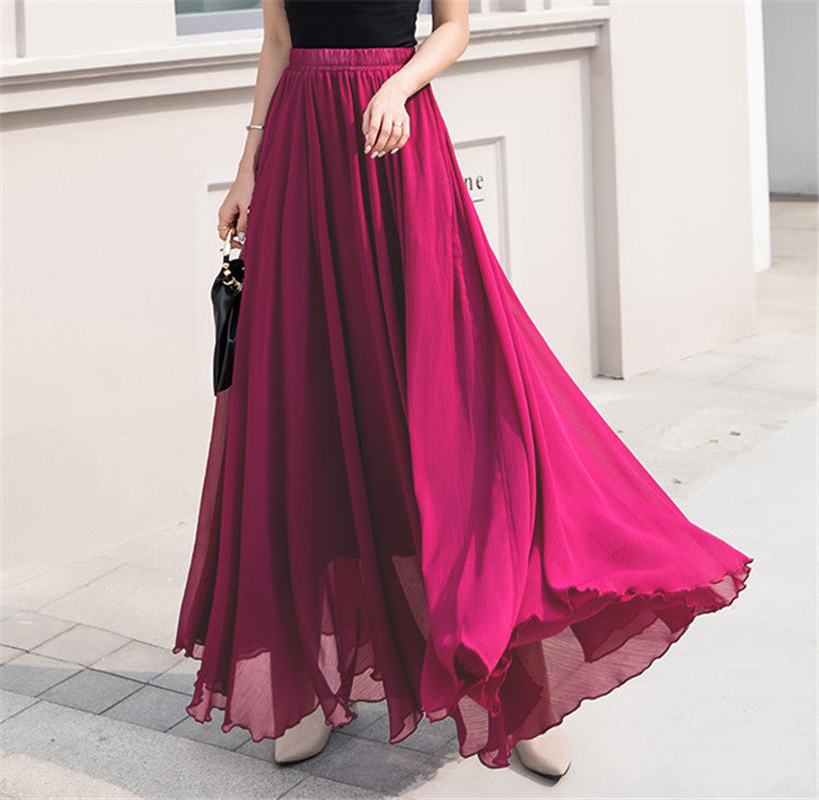 Women's long, flowing skirt with elastic waistband and swing hem NOVAE