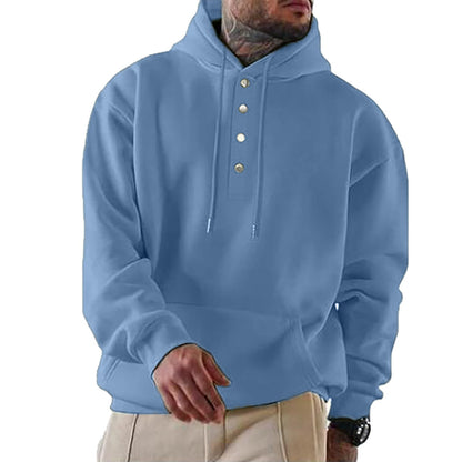 Men's hooded sweatshirt with fashionable button closure and practical kangaroo pocket NOVAE