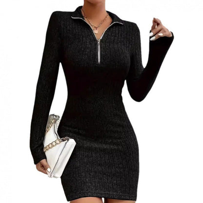 Women's high-quality knit dress with zipper and long sleeves NOVAE