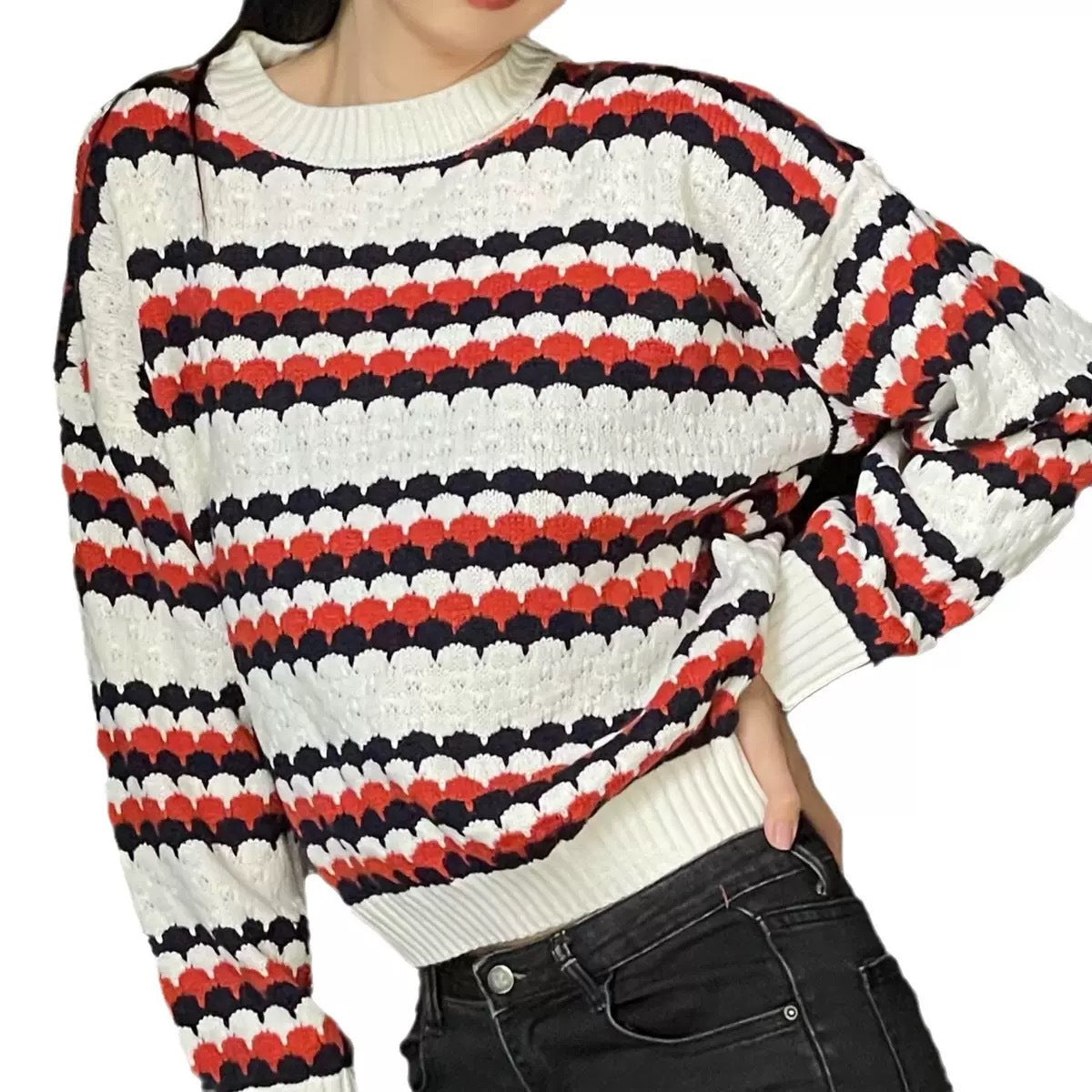 Women's knitted sweater with textured pattern NOVAE