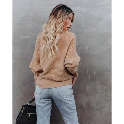 Women's fashionable sweater with wide collar and ribbed texture NOVAE